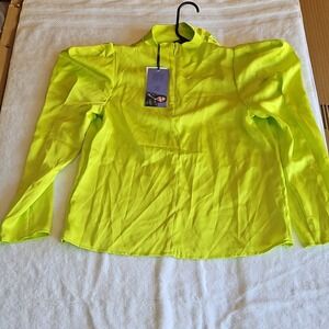 Future Collective Lime Green Mock Neck Puff Sleeve Long Sleeve Blouse Size XS